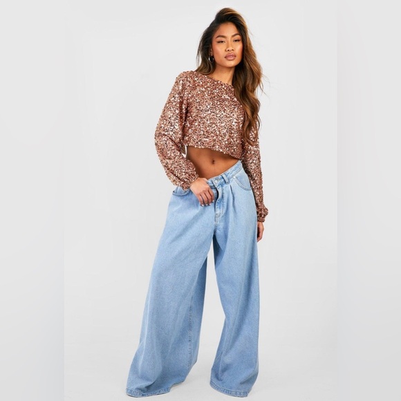 SEQUIN CHAIN BACK DETAIL LONG SLEEVE TOP - Picture 1 of 4